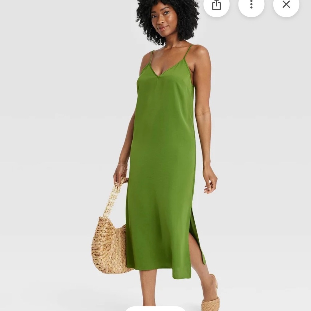 A New Day satin 1X Green Midi Dress